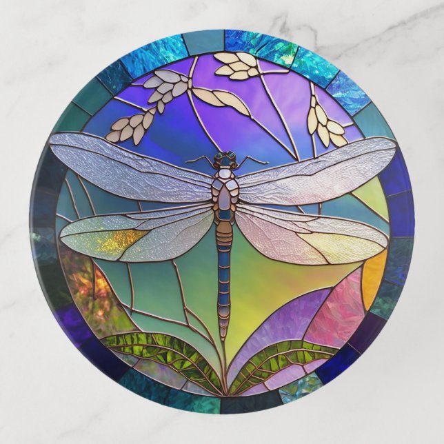 Stained Glass Dragonfly Trinket Tray (Front)