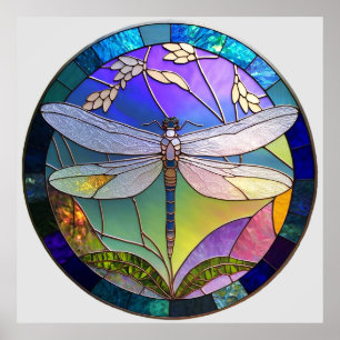 Stained glass dragonfly unframed poster
