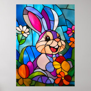 Stained Glass Easter Bunny Cute Poster