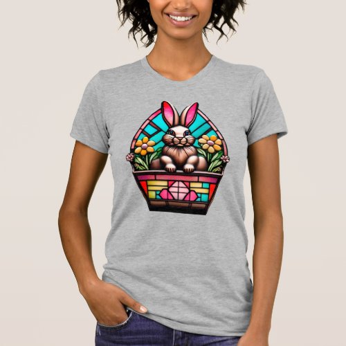 Stained Glass Easter Bunny in a Basket T_Shirt