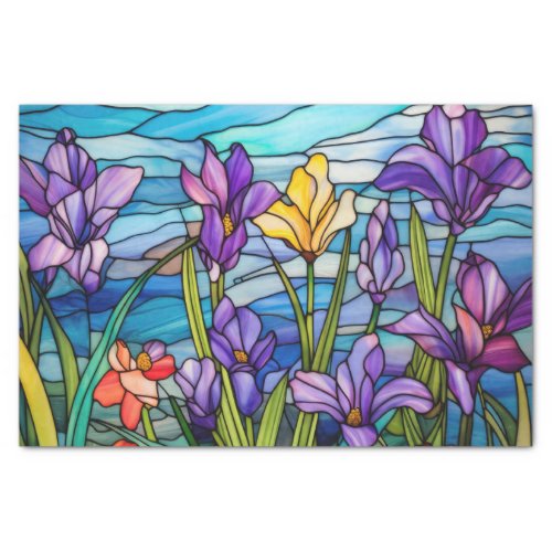 Stained Glass Effect Purple Flowers Decoupage Tissue Paper