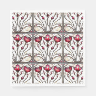 Stained Glass Elegant Red Floral Napkins