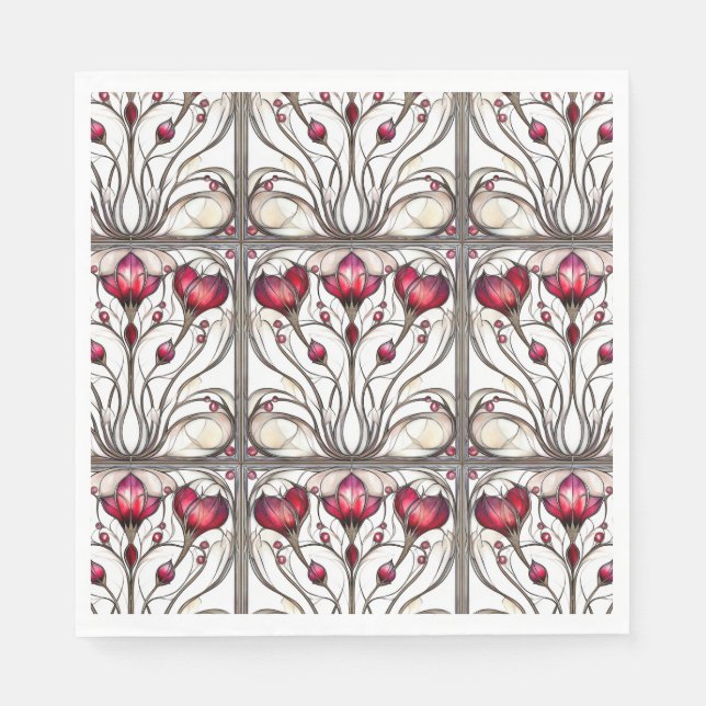 Stained Glass Elegant Red Floral Napkins (Front)