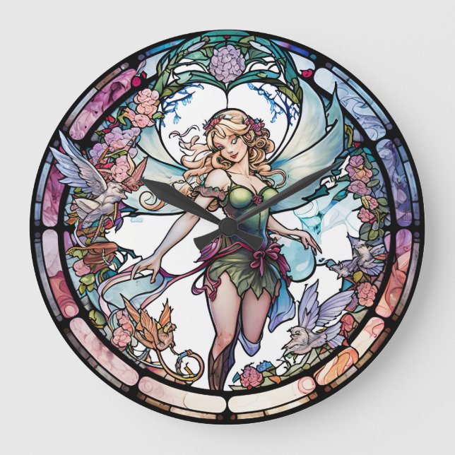 Stained Glass Fairy Design Clock (Front)