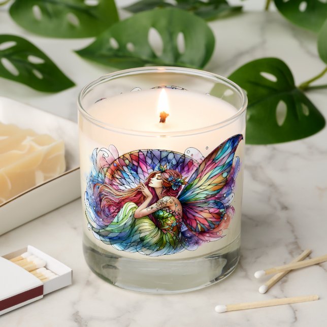 Stained Glass Fairy Magical Fantasy Glow Scented Candle (Lit)