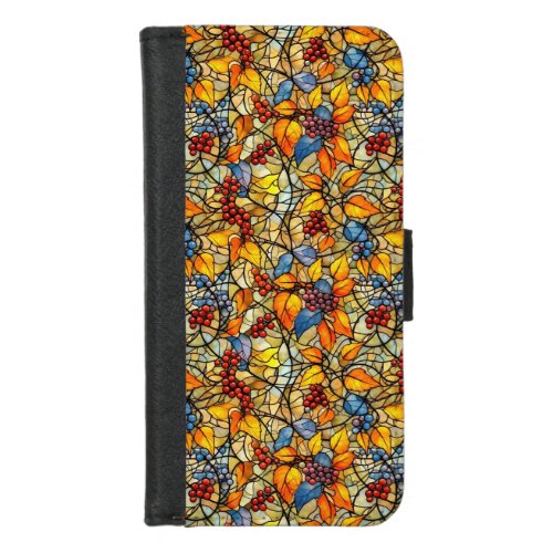 Stained Glass Fall Leave Pattern iPhone 87 Wallet Case