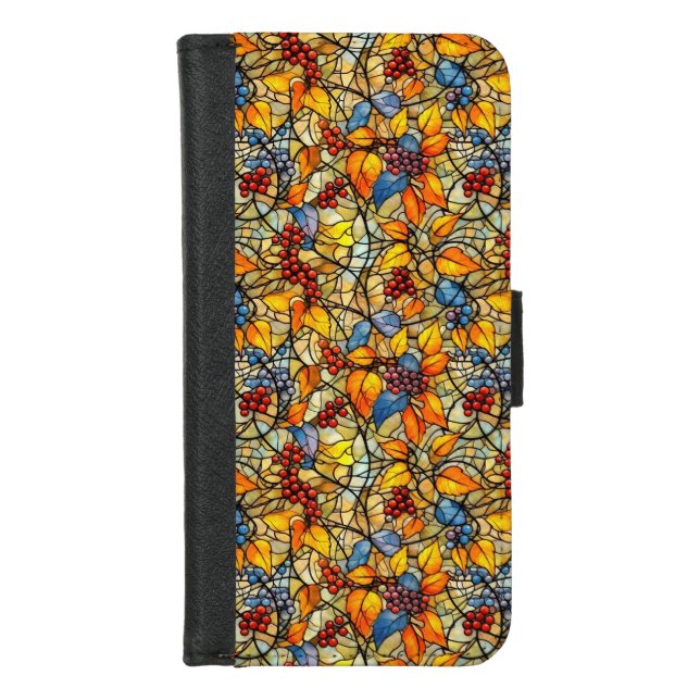 Stained Glass Fall Leave Pattern iPhone Wallet Case (Front)