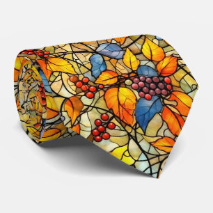 Stained Glass Fall Leave Pattern Neck Tie