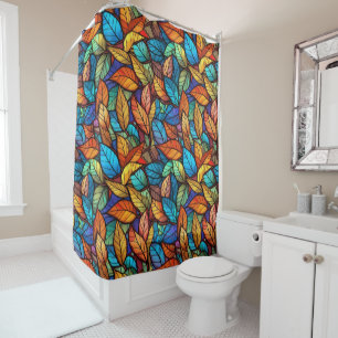 Stained Glass Fall Leave Seamless Pattern Shower Curtain