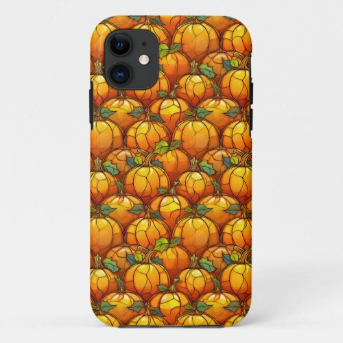 Stained Glass Fall Pumpkin Field  iPhone 11 Case