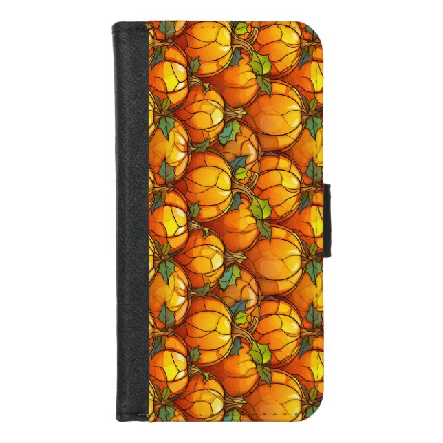 Stained Glass Fall Pumpkin Field  iPhone Wallet Case (Front)