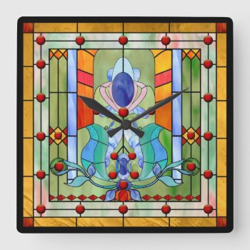 Stained Glass Fantasy Square Wall Clock by efhenneke at Zazzle