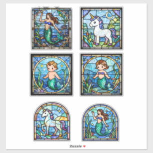 Stained Glass Fantasy Sticker Set – Mermaids & Uni