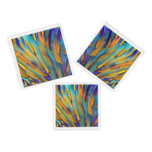 Stained Glass Feather AI Abstract Art Acrylic Tray