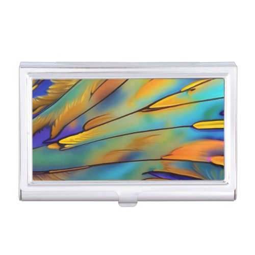 Stained Glass Feather AI Abstract Art  Business Card Case