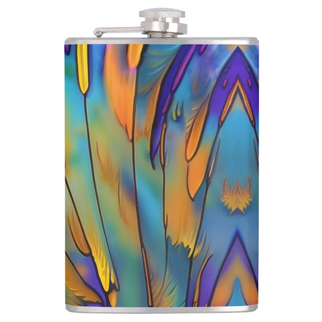 Stained Glass Feather AI Abstract Art  Flask (Front)