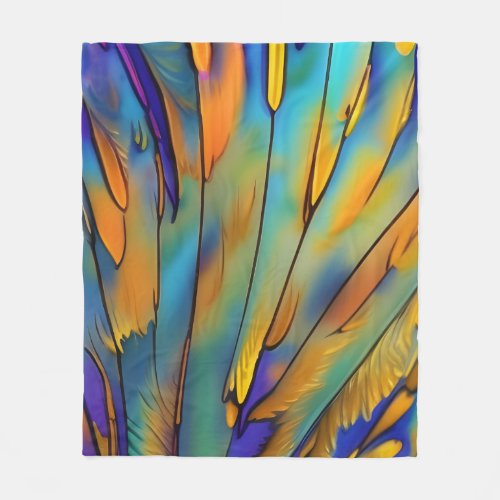Stained Glass Feather AI Abstract Art Fleece Blanket