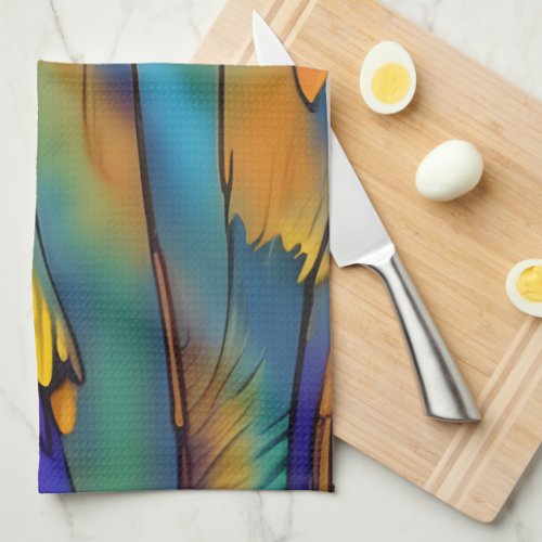 Stained Glass Feather AI Abstract Art   Kitchen Towel