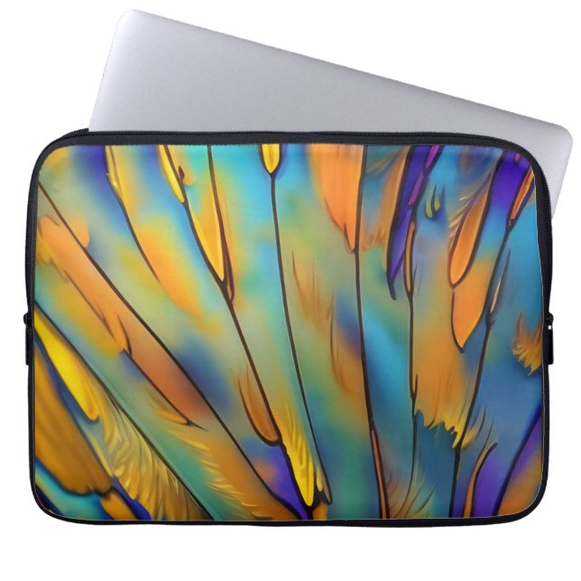 Stained Glass Feather AI Abstract Art   Laptop Sleeve (Front)