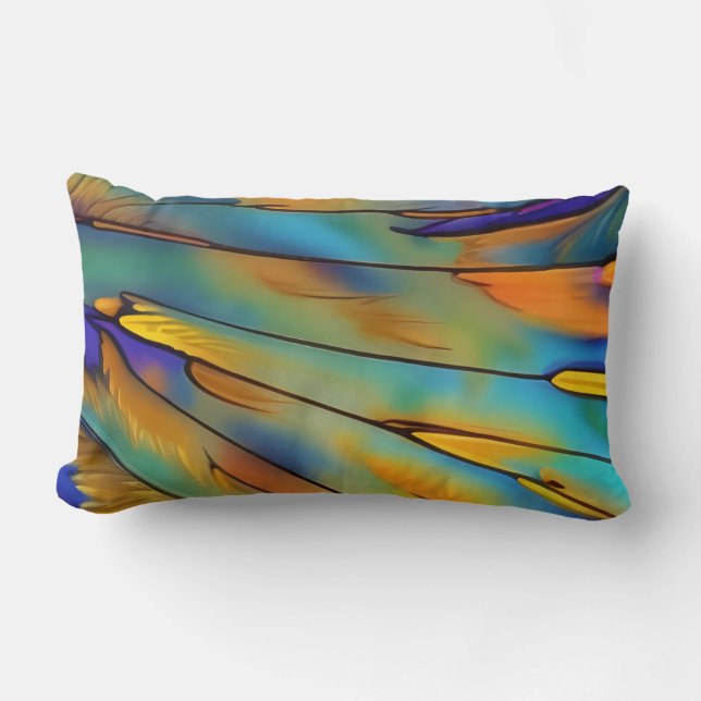 Stained Glass Feather AI Abstract Art Lumbar Pillow (Front)