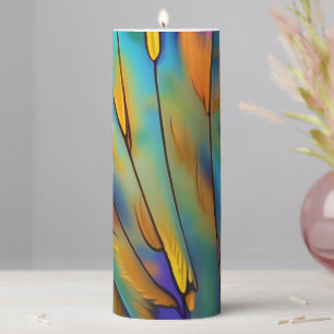 Stained Glass Feather AI Abstract Art    Pillar Candle