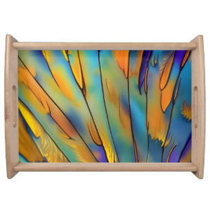 Stained Glass Feather AI Abstract Art Serving Tray