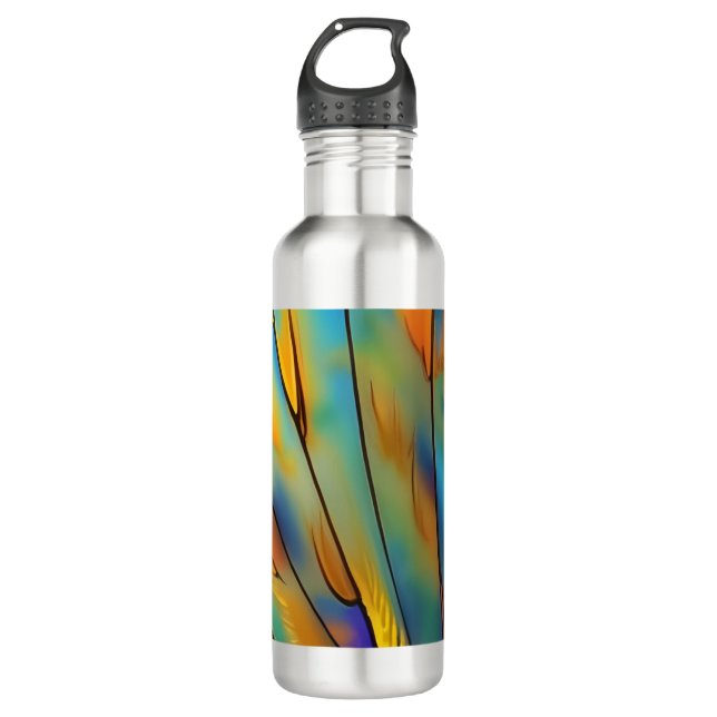 Stained Glass Feather AI Abstract Art   Stainless Steel Water Bottle (Front)