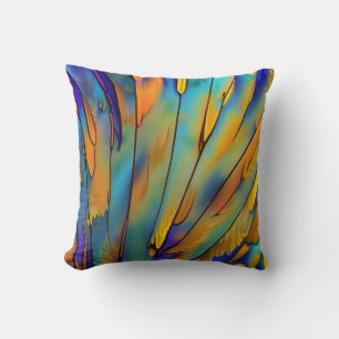 Stained Glass Feather AI Abstract Art Throw Pillow