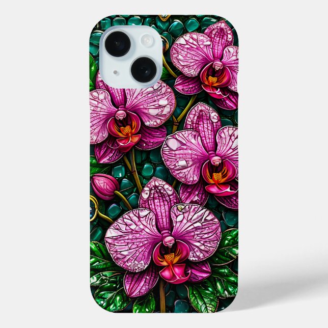 Stained Glass Featuring Pink Orchids Case-Mate iPhone Case (Back)