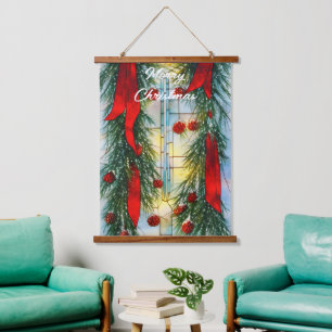Stained glass fir and ribbon hanging tapestry