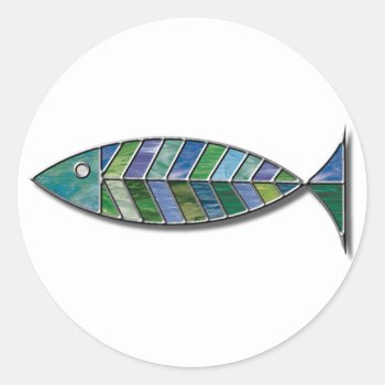 Stained Glass Fish Classic Round Sticker by inkles at Zazzle