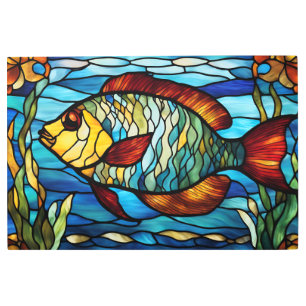 Stained Glass Fish Swimming in the Ocean Metal Print