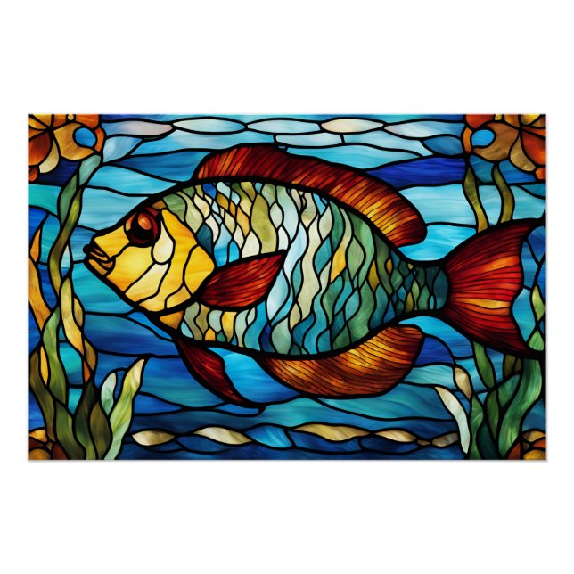 Stained Glass Fish Swimming in the Ocean Poster (Front)