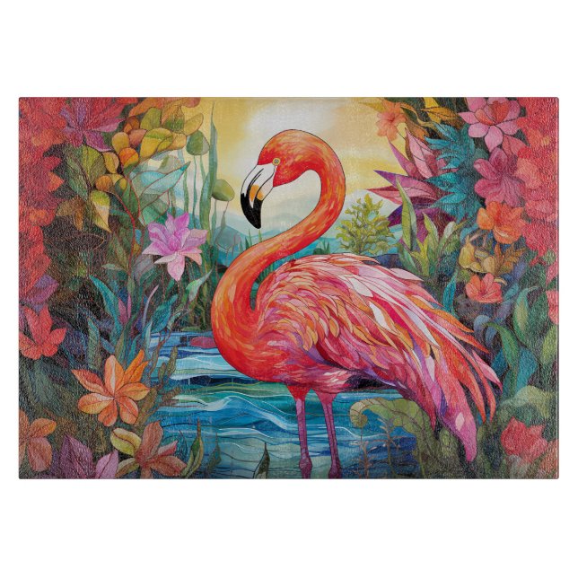 Stained Glass Flamingo Cutting Board (Front)