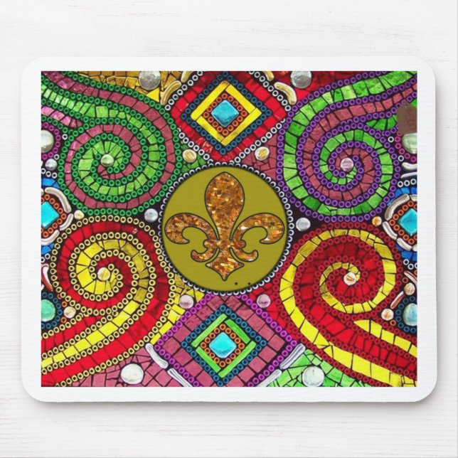 Stained Glass Fleur De Lis Abstract Mouse Pad (Front)