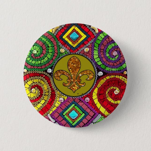 Stained Glass Fleur De Lis Abstract Pinback Button (Front)