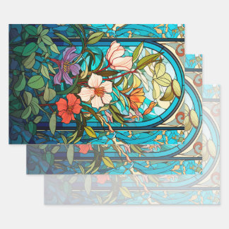 Stained Glass Floral Arch Art Nouveau Wrapping Paper Sheets