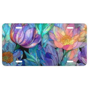 Stained Glass Floral Art Decorative Car Accessory License Plate