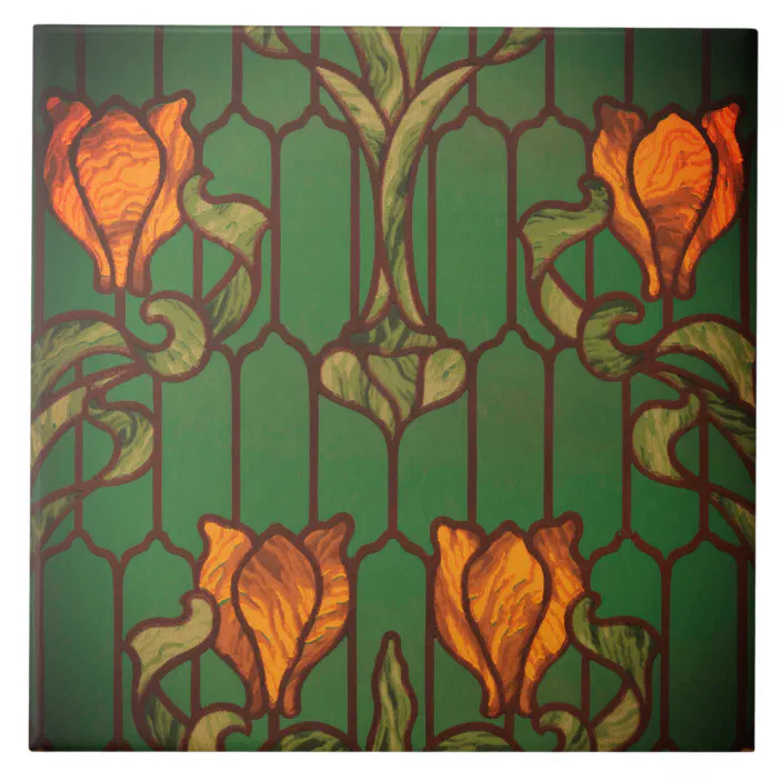 Stained Glass Floral Art Nouveau Flowers Elegant Ceramic Tile Zazzle Com