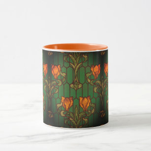 Stained glass floral art nouveau flowers elegant mug