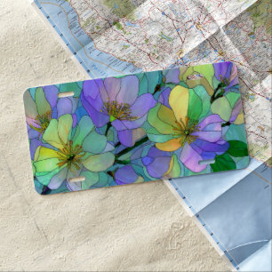 Stained Glass Floral Art pastel Accessory License Plate