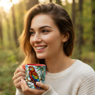 Stained glass floral beautiful parrot coffee mug