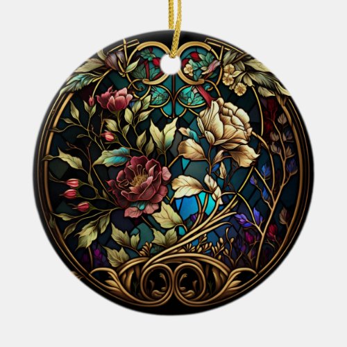 Stained Glass Floral Bouquet Ceramic Ornament