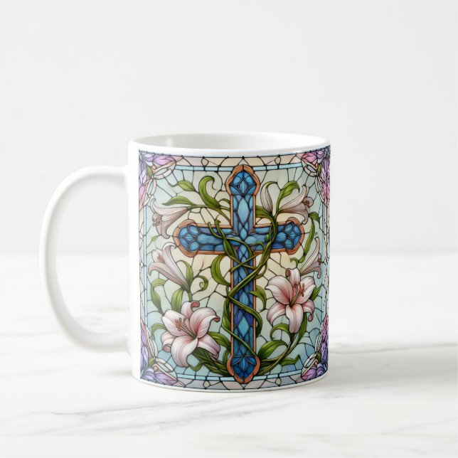 Stained Glass Floral Cross Mug