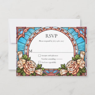 Stained Glass Floral Frame Wedding RSVP Reply Card