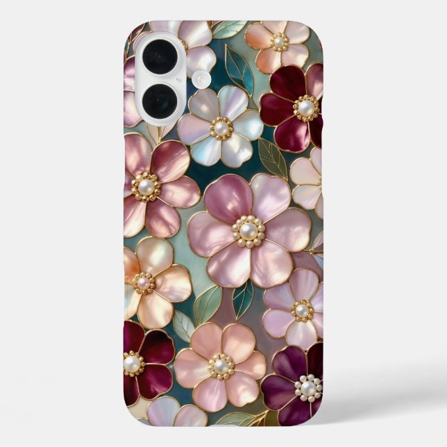 Stained Glass Floral iPhone Case Burgundy Pink (Back)