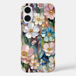 Stained Glass Floral iPhone Case Pastel Blue Pink
