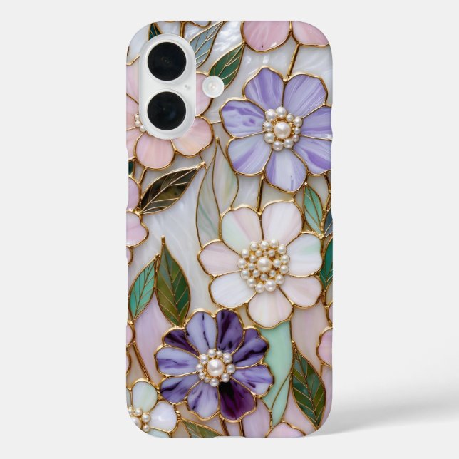 Stained Glass Floral iPhone Case Pearl Flower (Back)