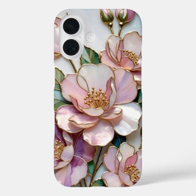 Stained Glass Floral iPhone Case Pink Gold Flower (Back)