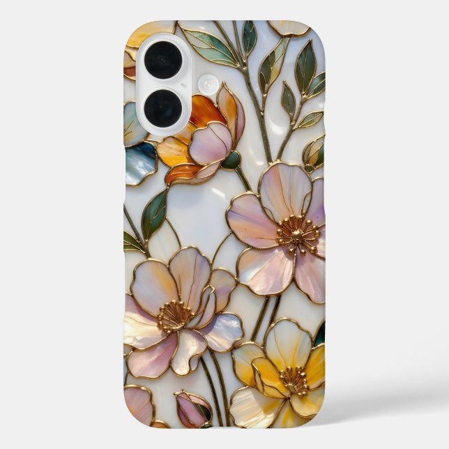 Stained Glass Floral iPhone Case Warm Pastel Gold (Back)